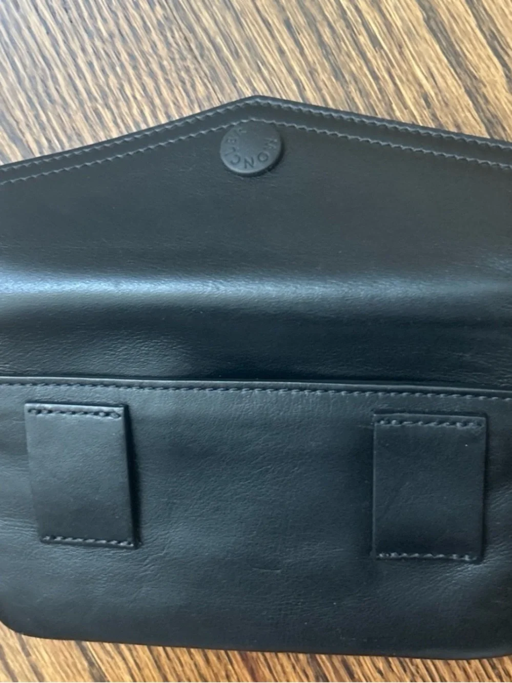 Moncler Black Leather Snap-Front Envelope Clutch